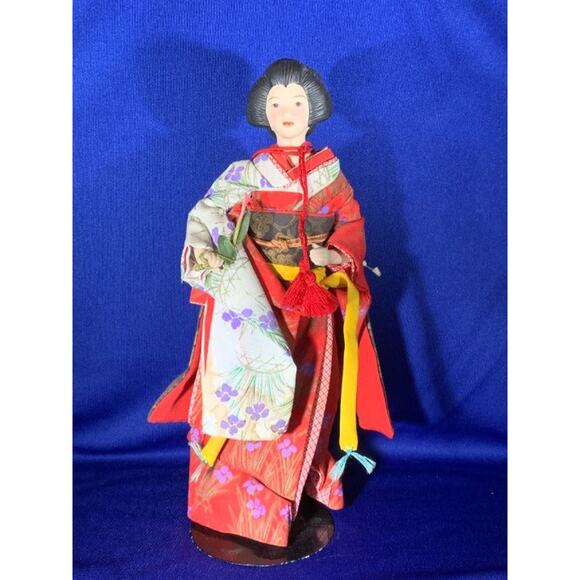 Vintage Porcelain Japanese Geisha Doll Authentic Cloth Dress - Picture 2 of 11